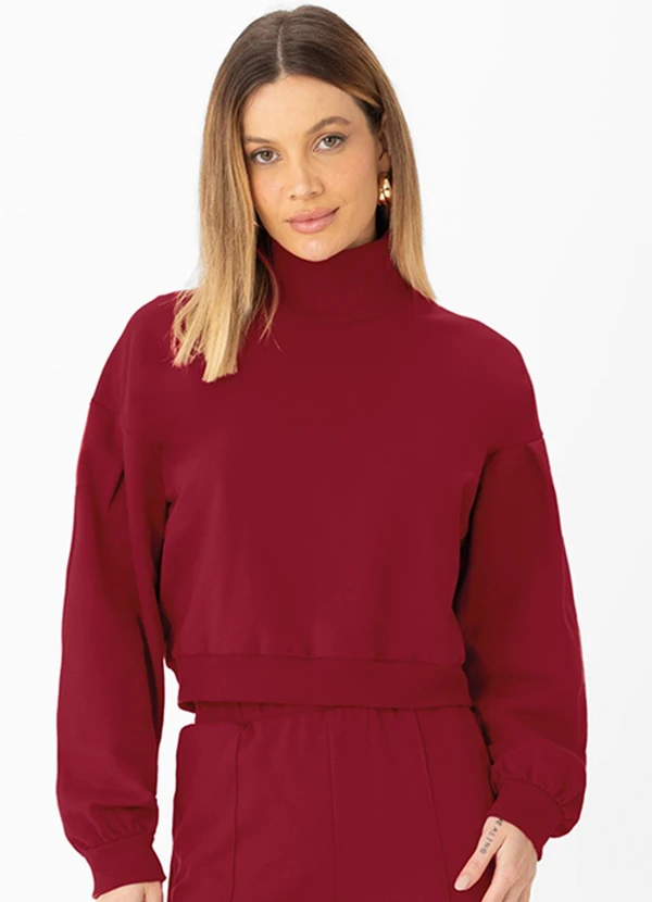 Enfim - Blusão Cropped em Moletom Vermelho