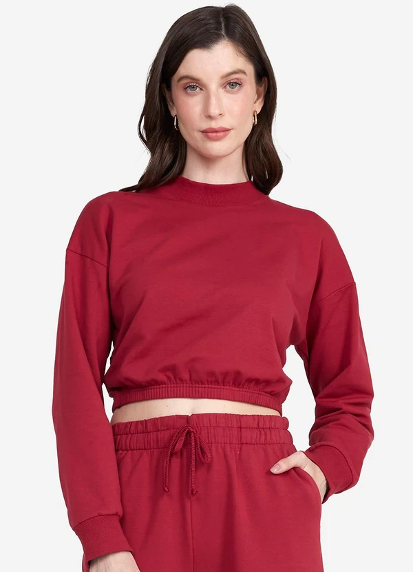Basicamente - Blusão Cropped Moletom Comfort Feminino Marsala