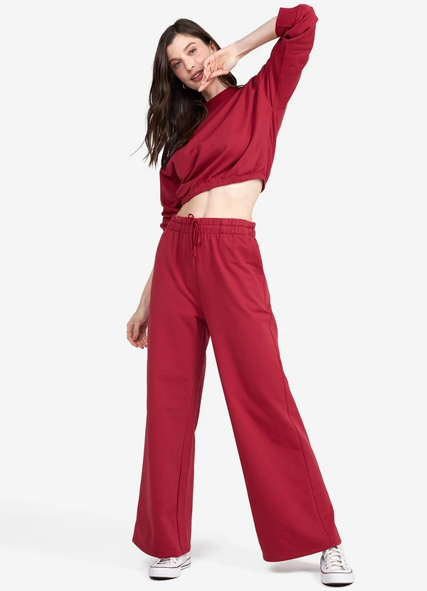 Basicamente - Blusão Cropped Moletom Comfort Feminino Marsala 2