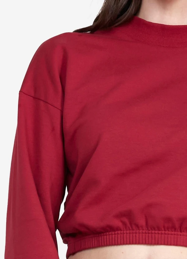 Basicamente - Blusão Cropped Moletom Comfort Feminino Marsala 3