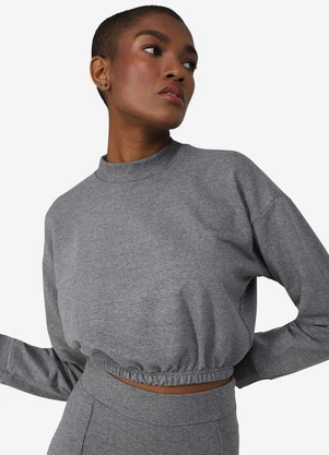 Basicamente - Blusão Cropped Moletom Comfort Mescla Escuro - BASICAMENTE