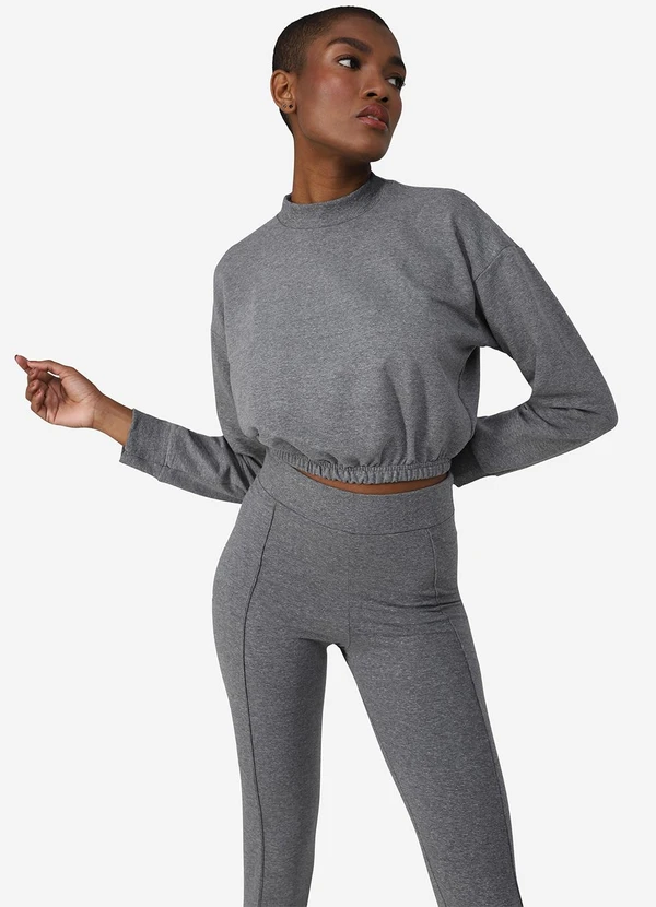 Basicamente - Blusão Cropped Moletom Comfort Mescla Escuro 2