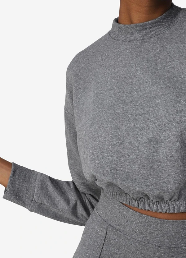 Basicamente - Blusão Cropped Moletom Comfort Mescla Escuro 3