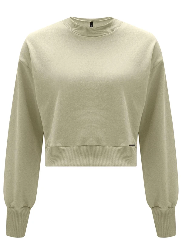 Lunender - Blusão Curto Básico em Moletom Felpado Bege