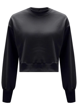 Lunender - Blusão Curto Básico em Moletom Felpado Preto - LUNENDER