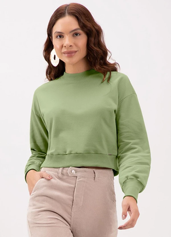 Lunender - Blusão Curto Básico em Moletom Felpado Verde