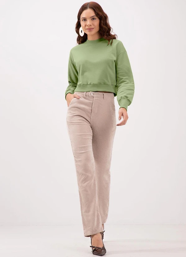 Lunender - Blusão Curto Básico em Moletom Felpado Verde 2