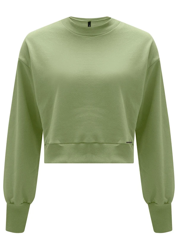 Lunender - Blusão Curto Básico em Moletom Felpado Verde 3