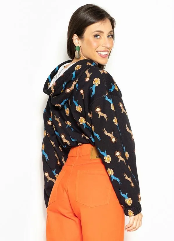 Colcci - Blusão de Moletom Estampado com Capuz Preto 2