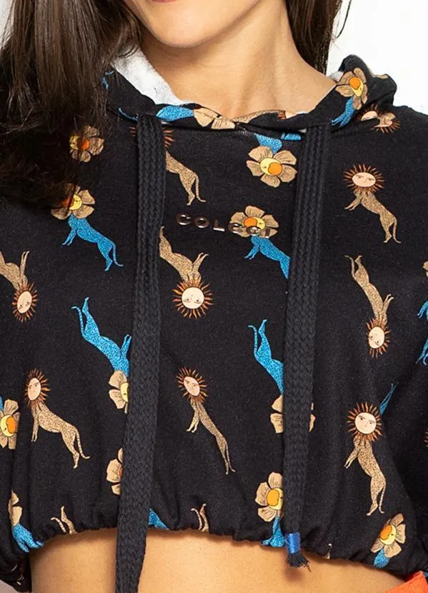 Colcci - Blusão de Moletom Estampado com Capuz Preto 6