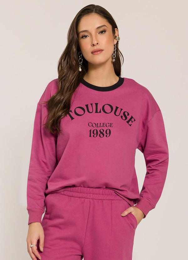 Sofie - Blusão em Moletom com Escrita College Roxo
