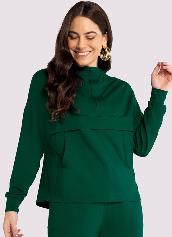 Lunender - Blusão em Moletom Leve com Zíper e Bolsos Verde