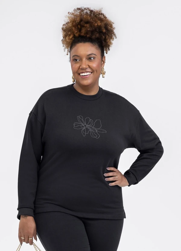 Habana - Blusão em Moletom Peluciado Preto