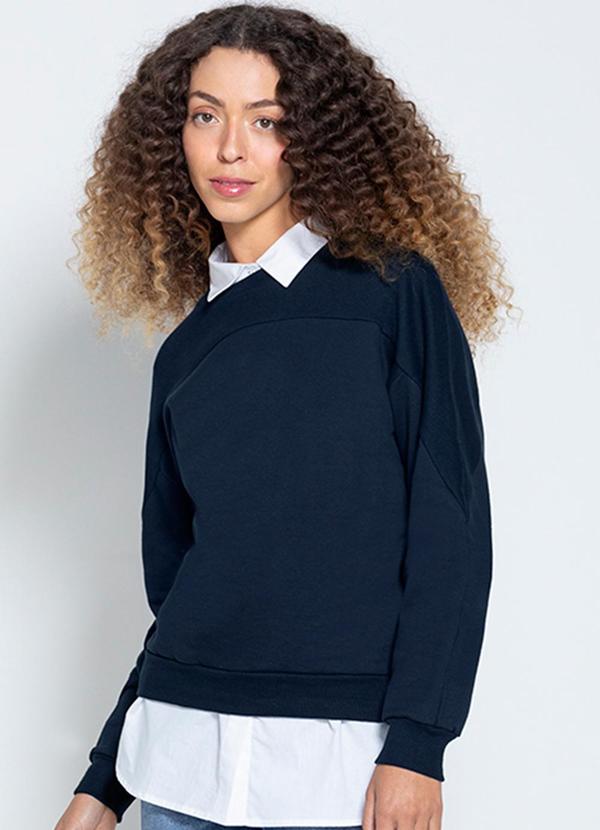 Enfim - Blusão Feminino Amplo em Moletom Azul