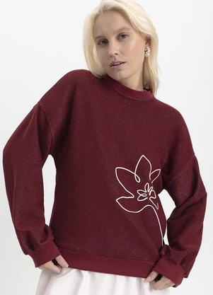 Essendi - Blusão Feminino Bordado Floral Bordô - ESSENDI