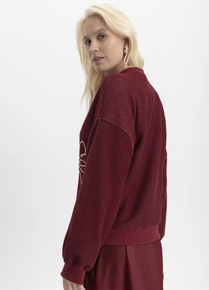 Essendi - Blusão Feminino Bordado Floral Bordô - ESSENDI