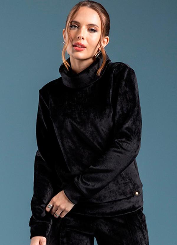 Gris - Blusão Feminino com Toque Aveludado Preto