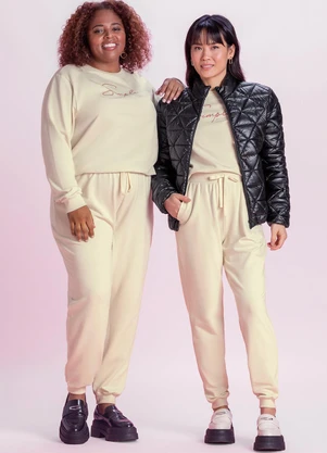 Marialícia - Blusão Feminino de Molecotton Bege - MARIALÍCIA