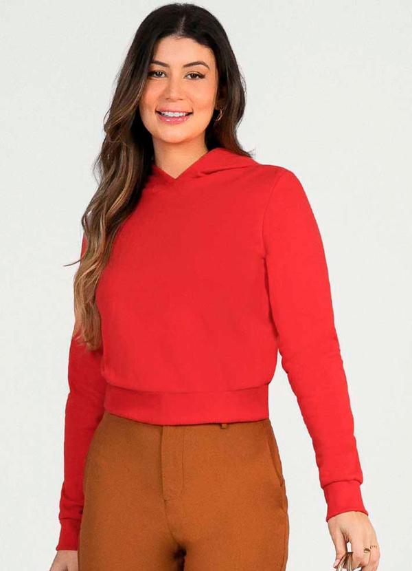 Cativa - Blusão Feminino de Moletom com Capuz Vermelho
