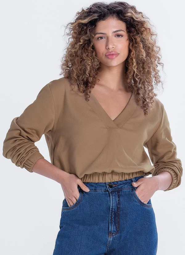 Marialícia - Blusão Feminino de Moletom Felpado Marrom