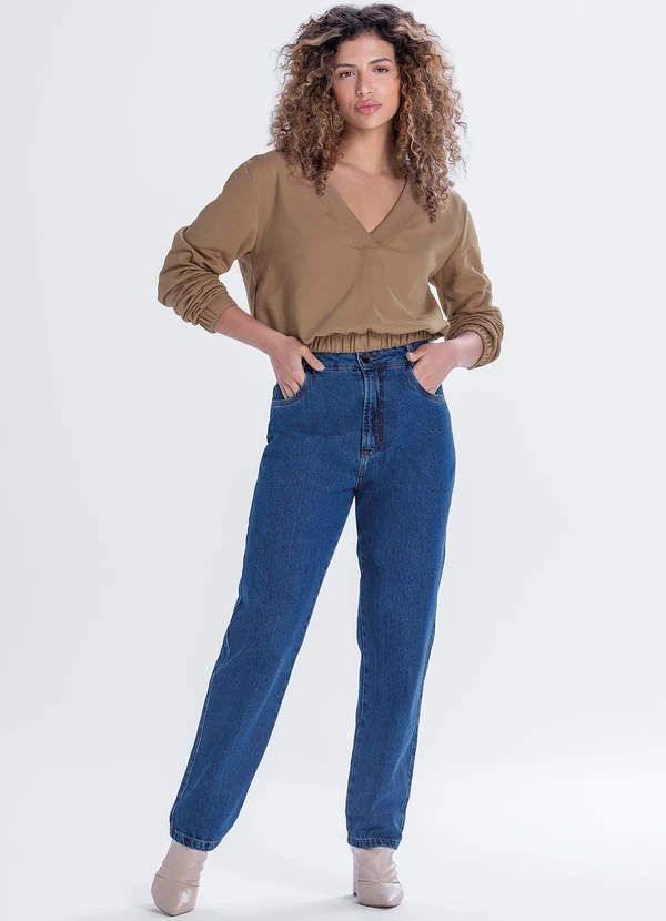 Marialícia - Blusão Feminino de Moletom Felpado Marrom