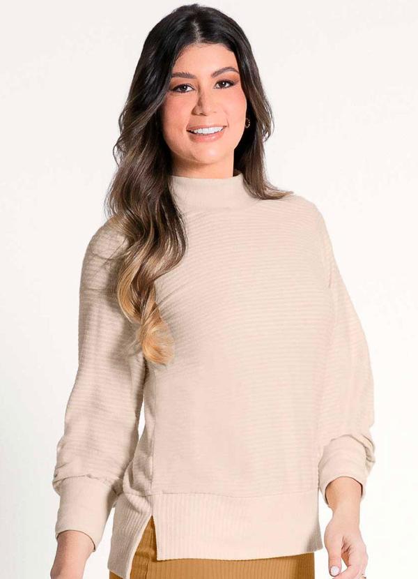 Habana - Blusão Feminino de Moletom Tricô Bege