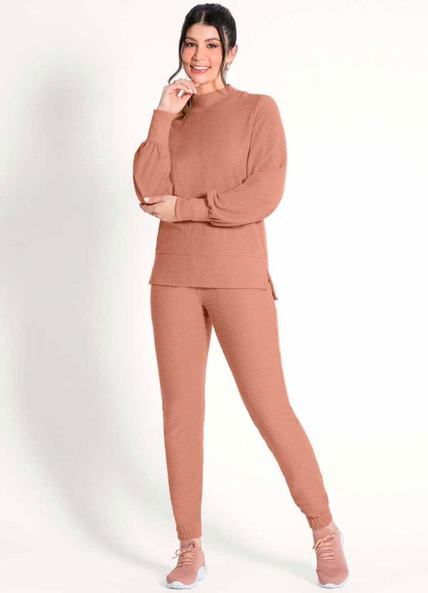 Habana - Blusão Feminino de Moletom Tricô Marrom 2