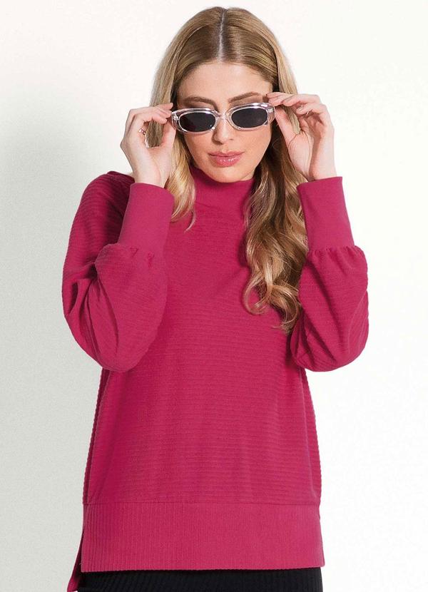 Habana - Blusão Feminino de Moletom Tricô Rosa