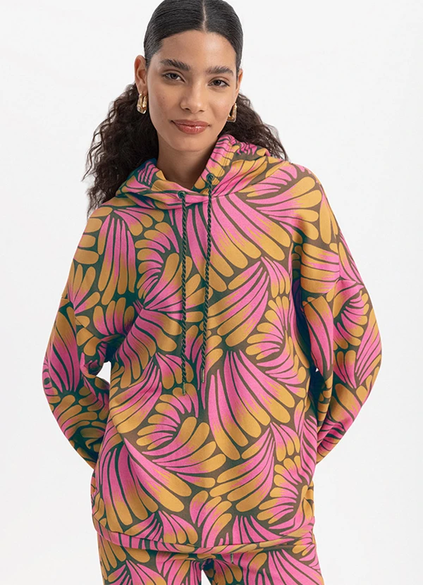 Essendi - Blusão Feminino em Moletom Estampado Marrom