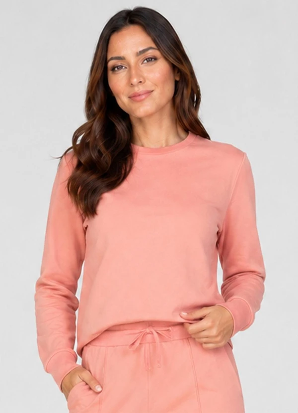 Rovitex - Blusão Feminino em Moletom sem Pelúcia Rosa