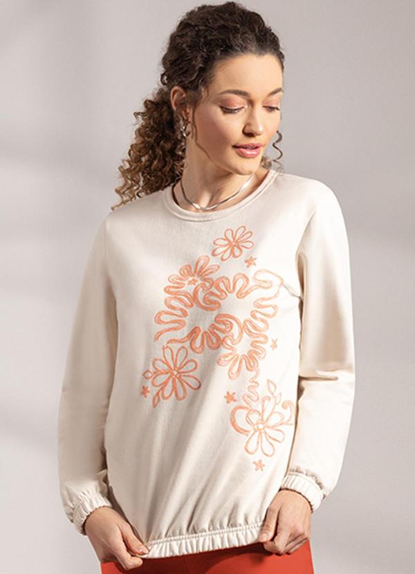Habana - Blusão Feminino Estampado em Moletom Bege