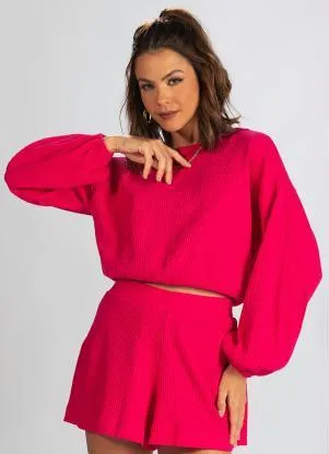 Hering - Blusão Manga Ampla de Moletom Rosa - HERING