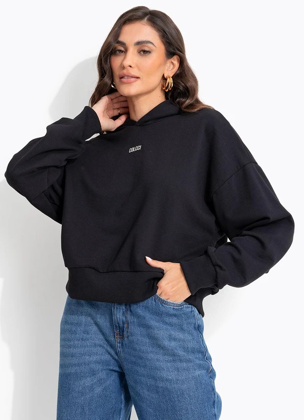 Colcci - Blusão Moletom com Capuz Preto