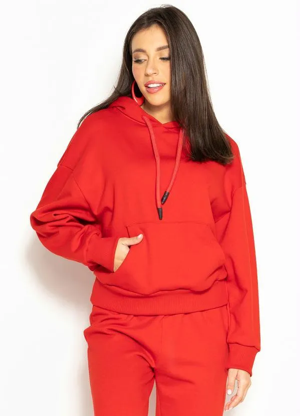 Colcci - Blusão Moletom com Capuz Vermelho