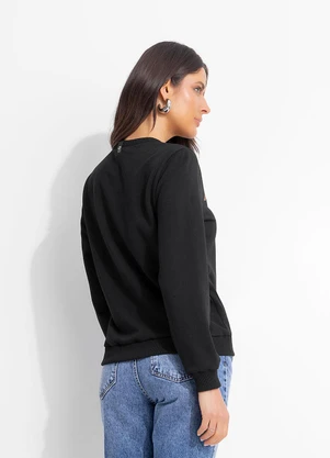 Colcci Jeans - Blusão Moletom Estampado com Aplicação Cj Preto - COLCCI JEANS