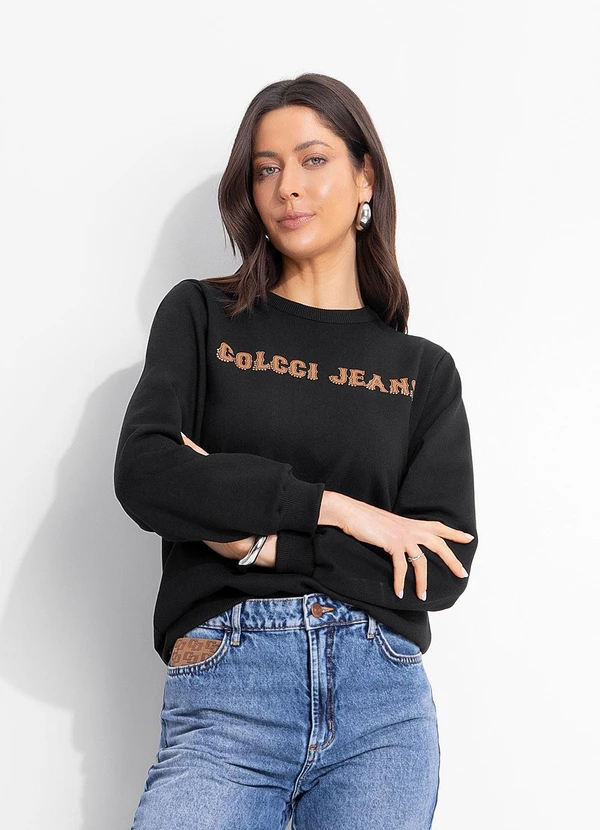 Colcci Jeans - Blusão Moletom Estampado com Aplicação Cj Preto 3