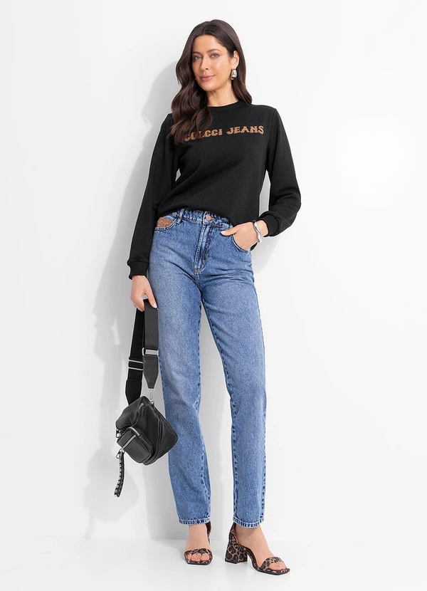 Colcci Jeans - Blusão Moletom Estampado com Aplicação Cj Preto 5