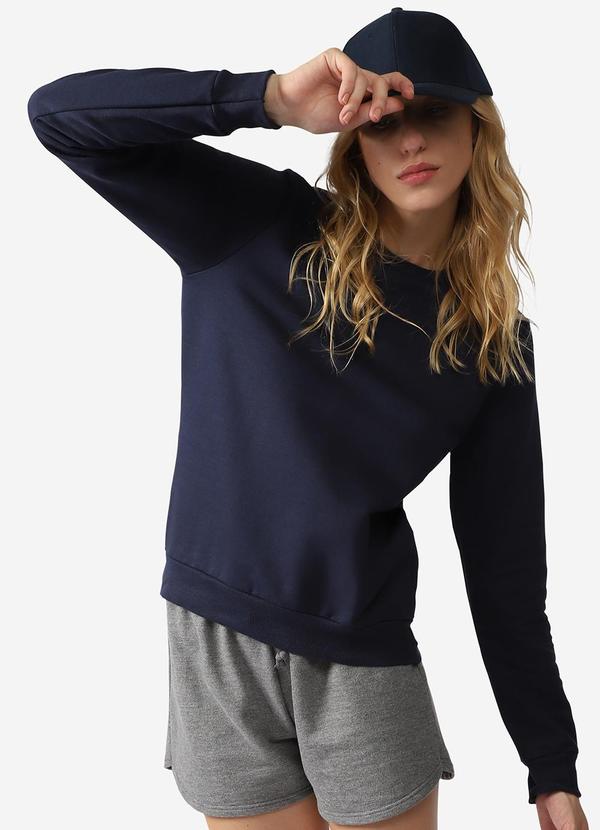 Basicamente - Blusão Moletom Flanelado Feminino Azul Marinho
