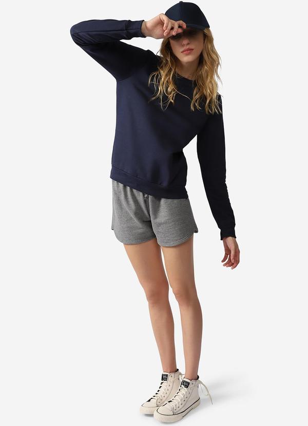 Basicamente - Blusão Moletom Flanelado Feminino Azul Marinho 2