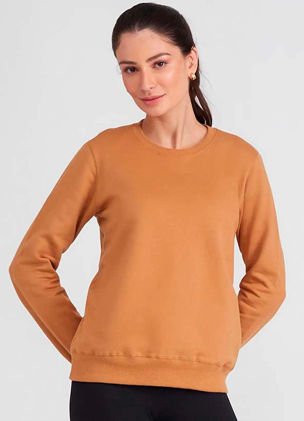 Basicamente - Blusão Moletom Flanelado Feminino Ocre