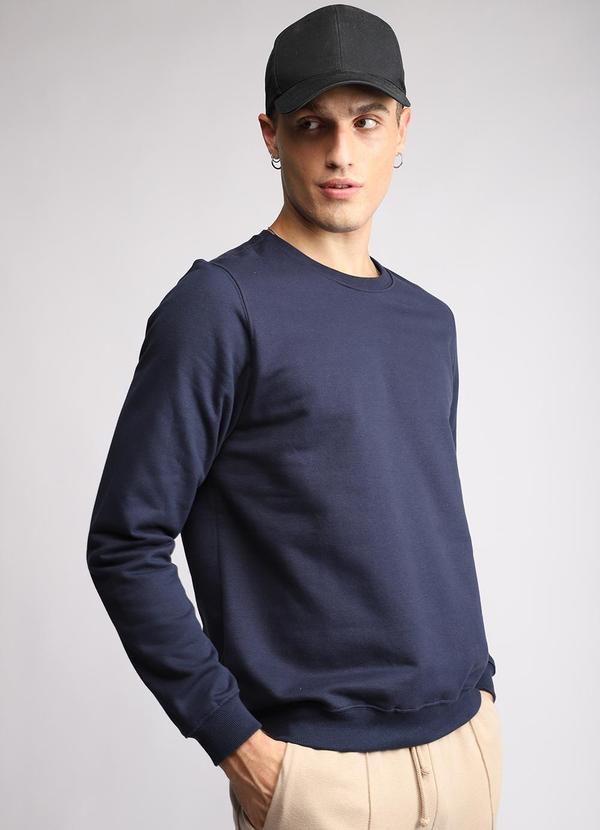 Basicamente - Blusão Moletom Flanelado Masculino Azul Marinho