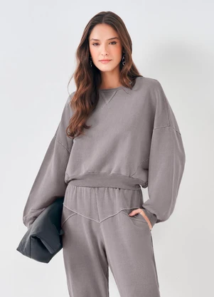 Sofie - Blusão Oversized de Moletom Estonado Cinza - SOFIE