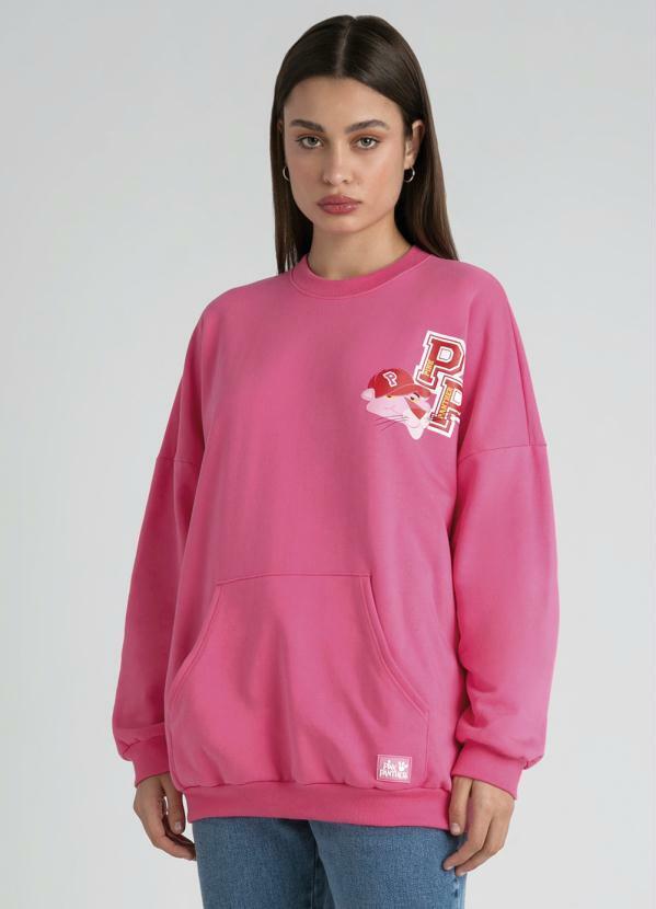 Enfim - Blusão Oversized Pink Panther Moletom Rosa