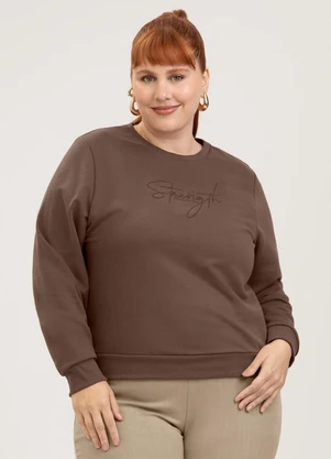 Cativa - Blusão Plus Size em Moletom Marrom Escuro - CATIVA