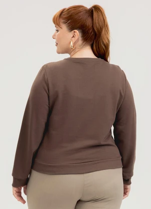 Cativa - Blusão Plus Size em Moletom Marrom Escuro - CATIVA