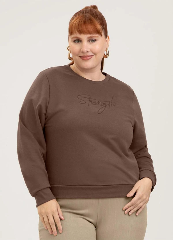 Cativa - Blusão Plus Size em Moletom Marrom Escuro