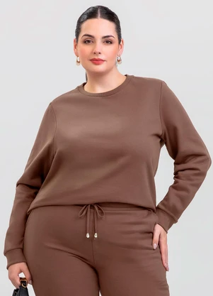 Cativa - Blusão Plus Size em Moletom Marrom - CATIVA