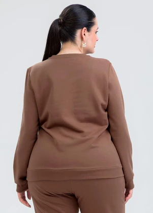 Cativa - Blusão Plus Size em Moletom Marrom - CATIVA