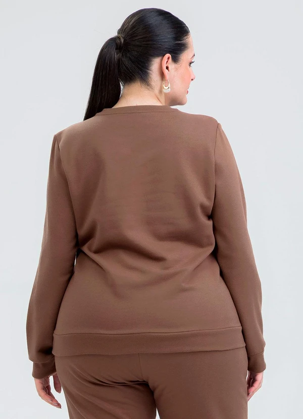 Cativa - Blusão Plus Size em Moletom Marrom 2