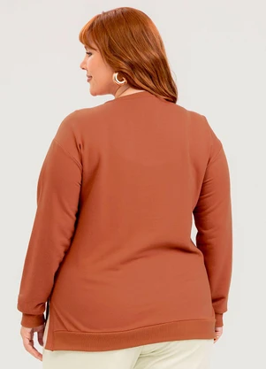 Cativa - Blusão Plus Size em Moletom  Marrom - CATIVA